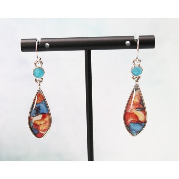 New Sterling Silver 925 Earrings with Enameled Swirl Coloring E146 - Picture 3 of 3